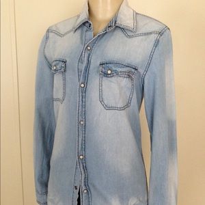 Women's 44mm Collar Denim Pearl Snap Shirt Sz S